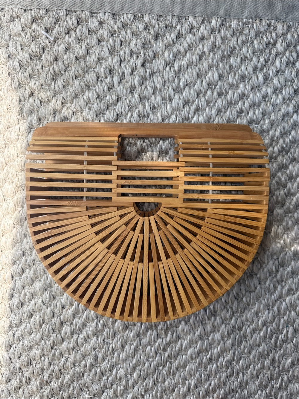 Half-Moon Bamboo Slatted Handbag - Natural Brown